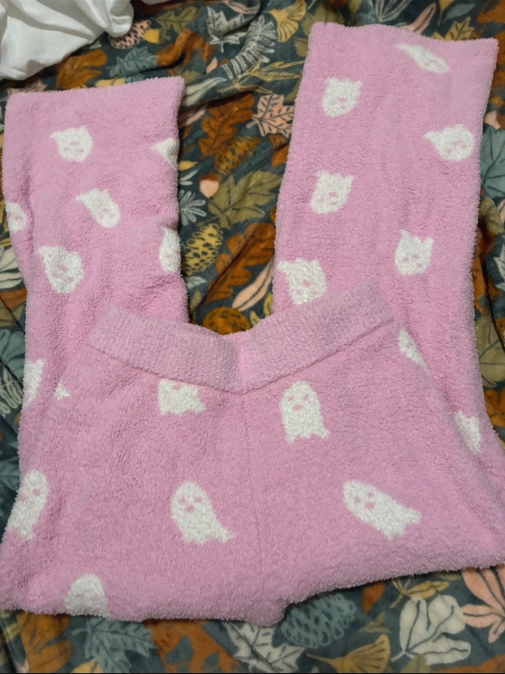 Pink Plush Turtleneck Sweater with White Ghost Motif